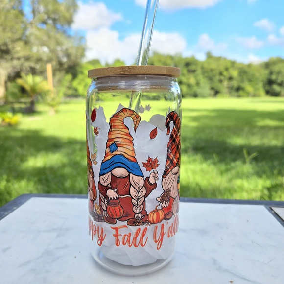 Handmade Iced Coffee Glass Cup | 16oz beer can glass, fall theme, pumpkin spice - Picture 1 of 2